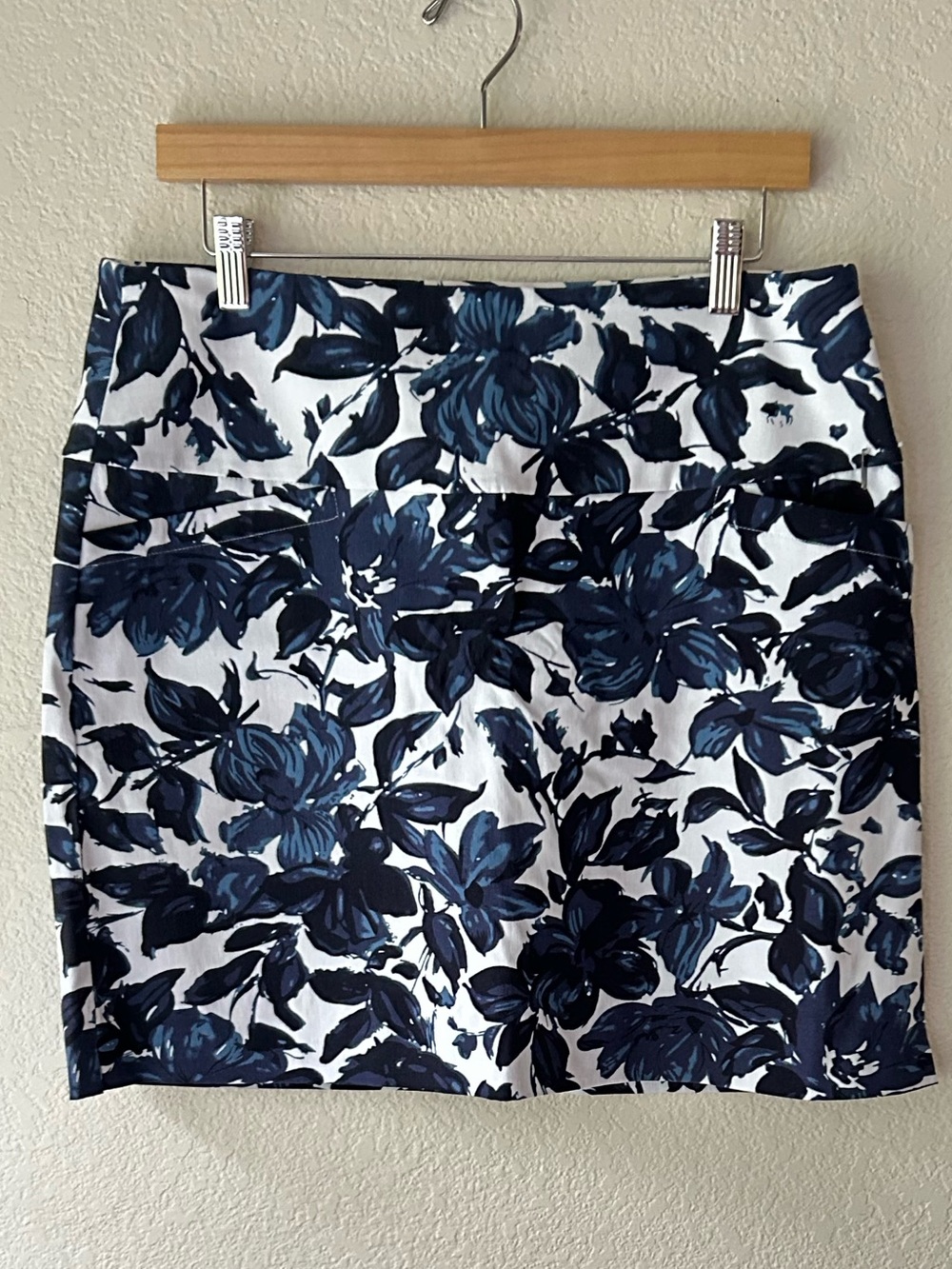 Floral Navy and White Cotton Blend Mini Skirt
